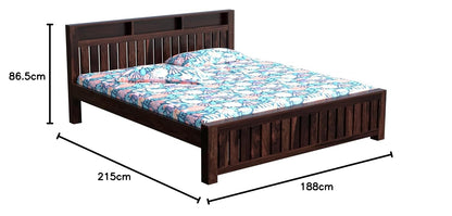 Solid Wood King Size Bed with Slatted Headboard & Storage Shelves