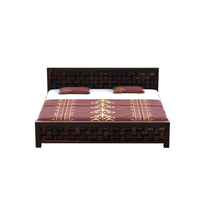 Solid Wood King Size Bed with Textured Woven Pattern Headboard & Footboard |
