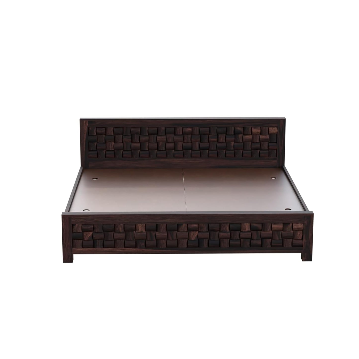 Solid Wood King Size Bed with Textured Woven Pattern Headboard & Footboard |