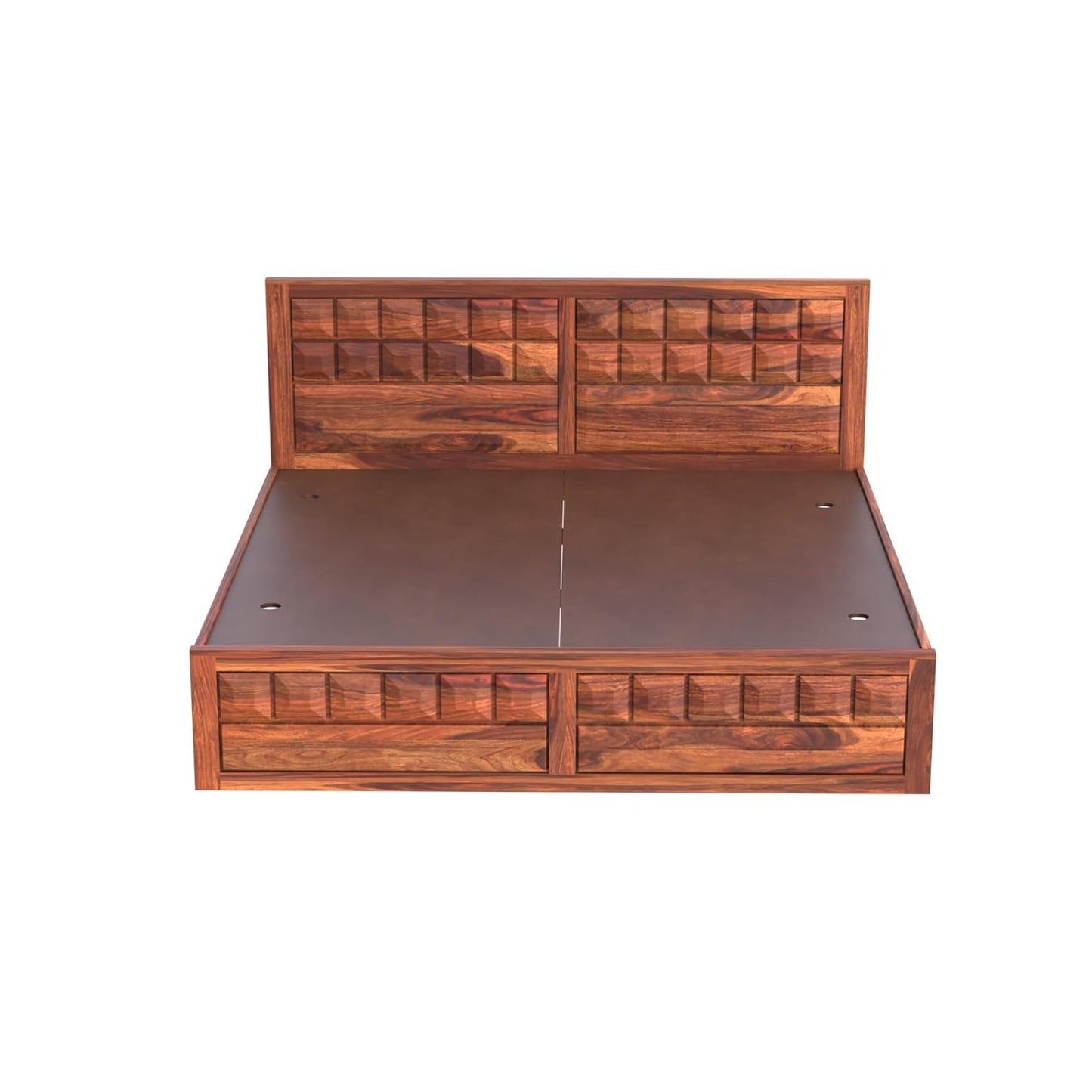 Solid Wood King Size Bed with Geometric Textured Headboard & Footboard