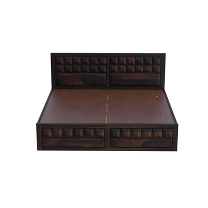 Solid Wood King Size Bed with Geometric Textured Headboard & Footboard
