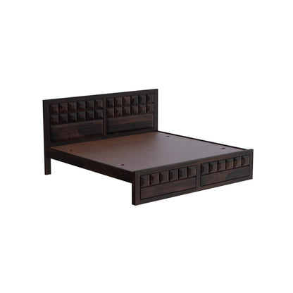 Solid Wood King Size Bed with Geometric Textured Headboard & Footboard