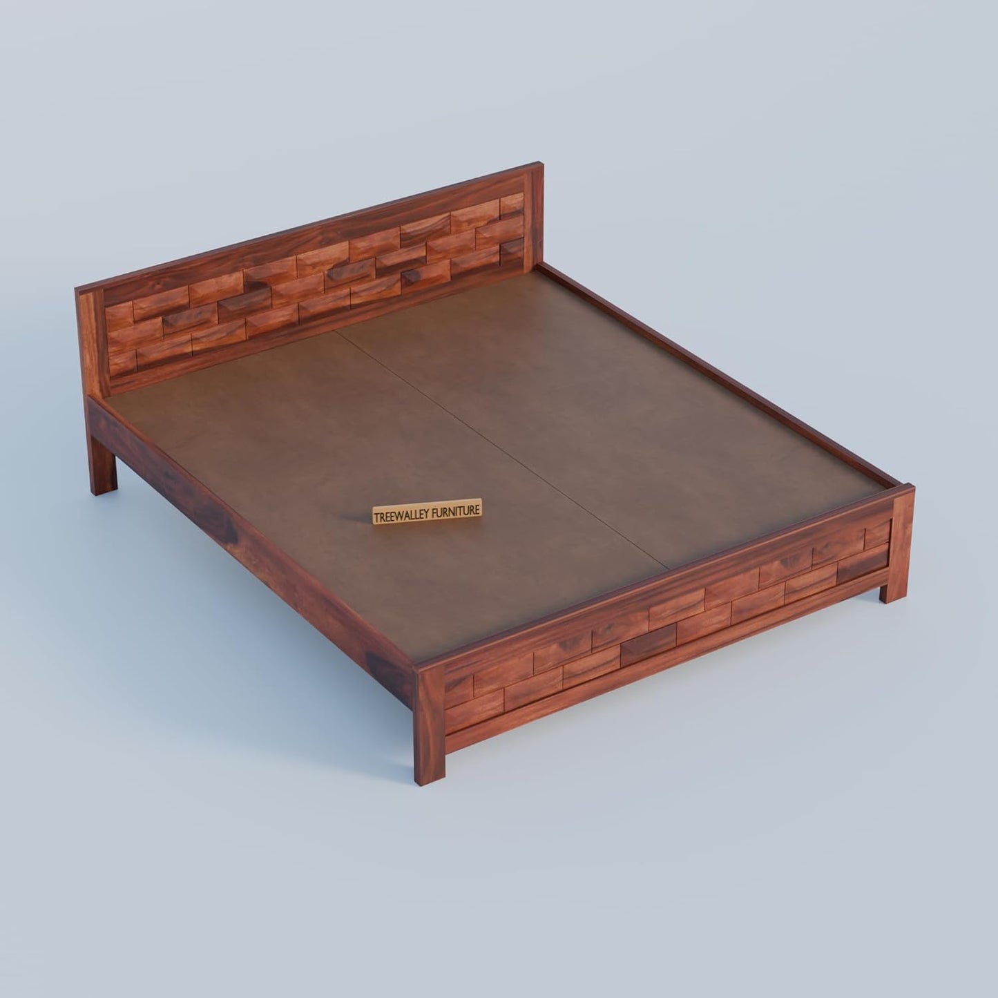 Solid Wood King Size Bed with Geometric Textured Headboard & Footboard
