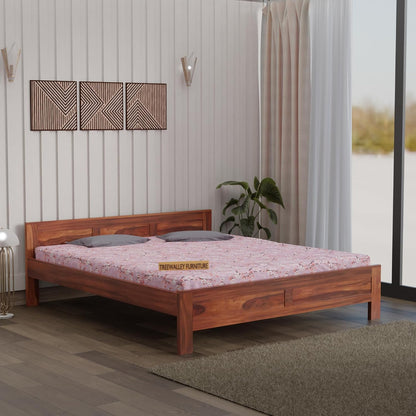 Premium Solid Wood King Size Bed with Artistic Geometric Panel Design