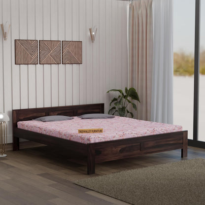 Premium Solid Wood King Size Bed with Artistic Geometric Panel Design