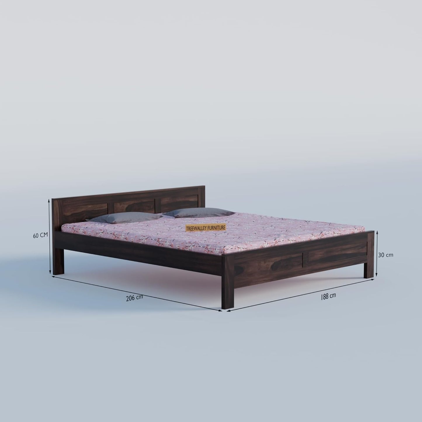 Premium Solid Wood King Size Bed with Artistic Geometric Panel Design