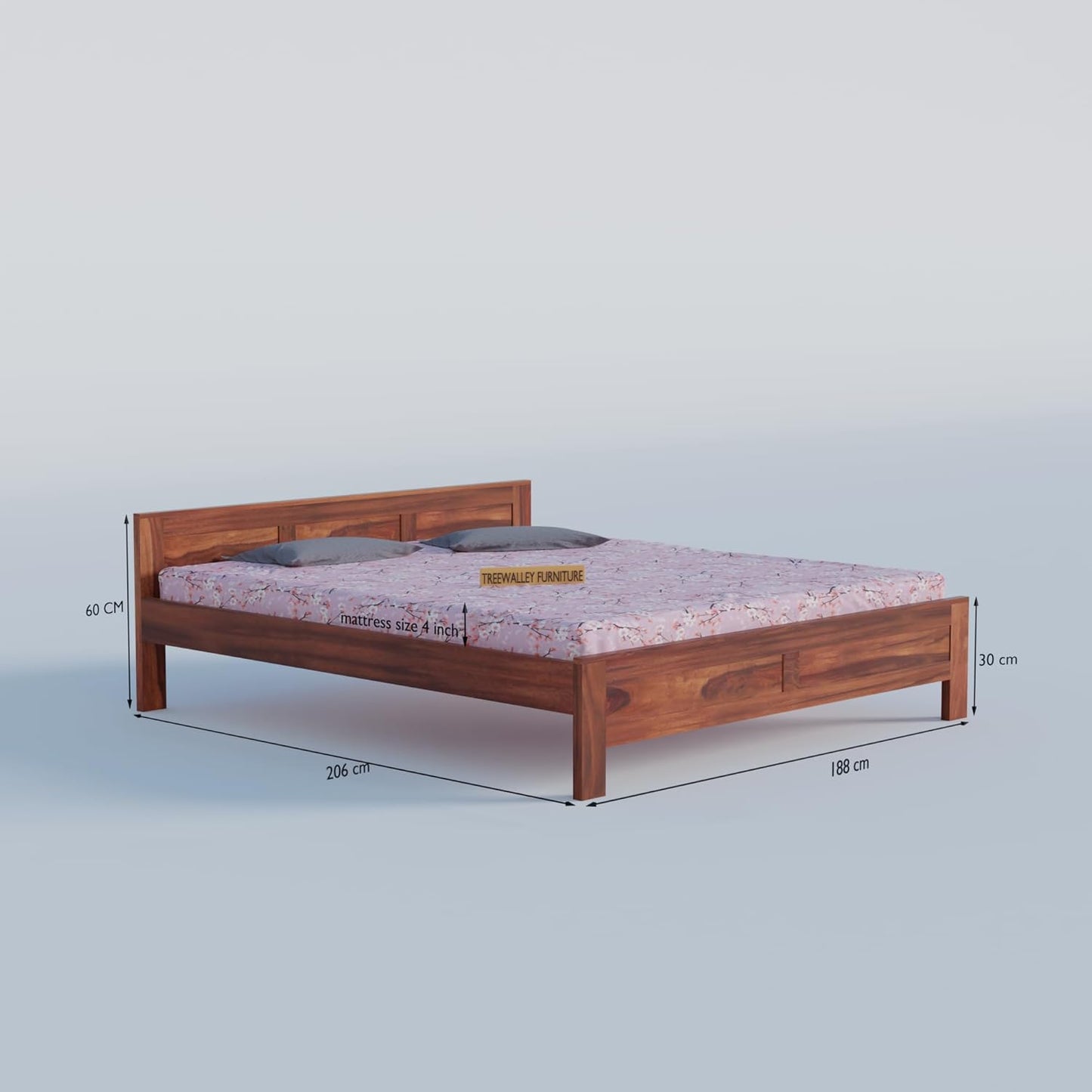 Premium Solid Wood King Size Bed with Artistic Geometric Panel Design