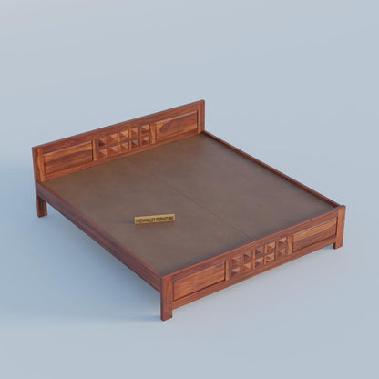 Premium Solid Wood King Size Bed with Artistic Geometric Block Design & Contemporary Wooden Finish