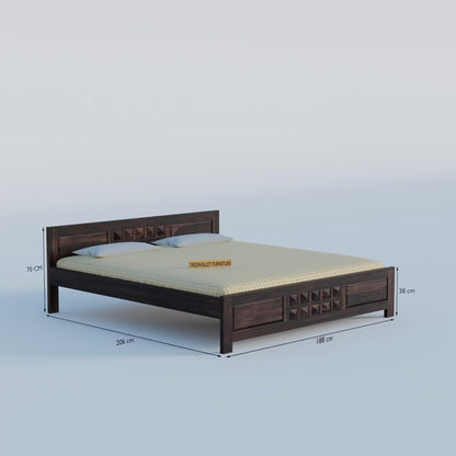 Premium Solid Wood King Size Bed with Artistic Geometric Block Design & Contemporary Wooden Finish