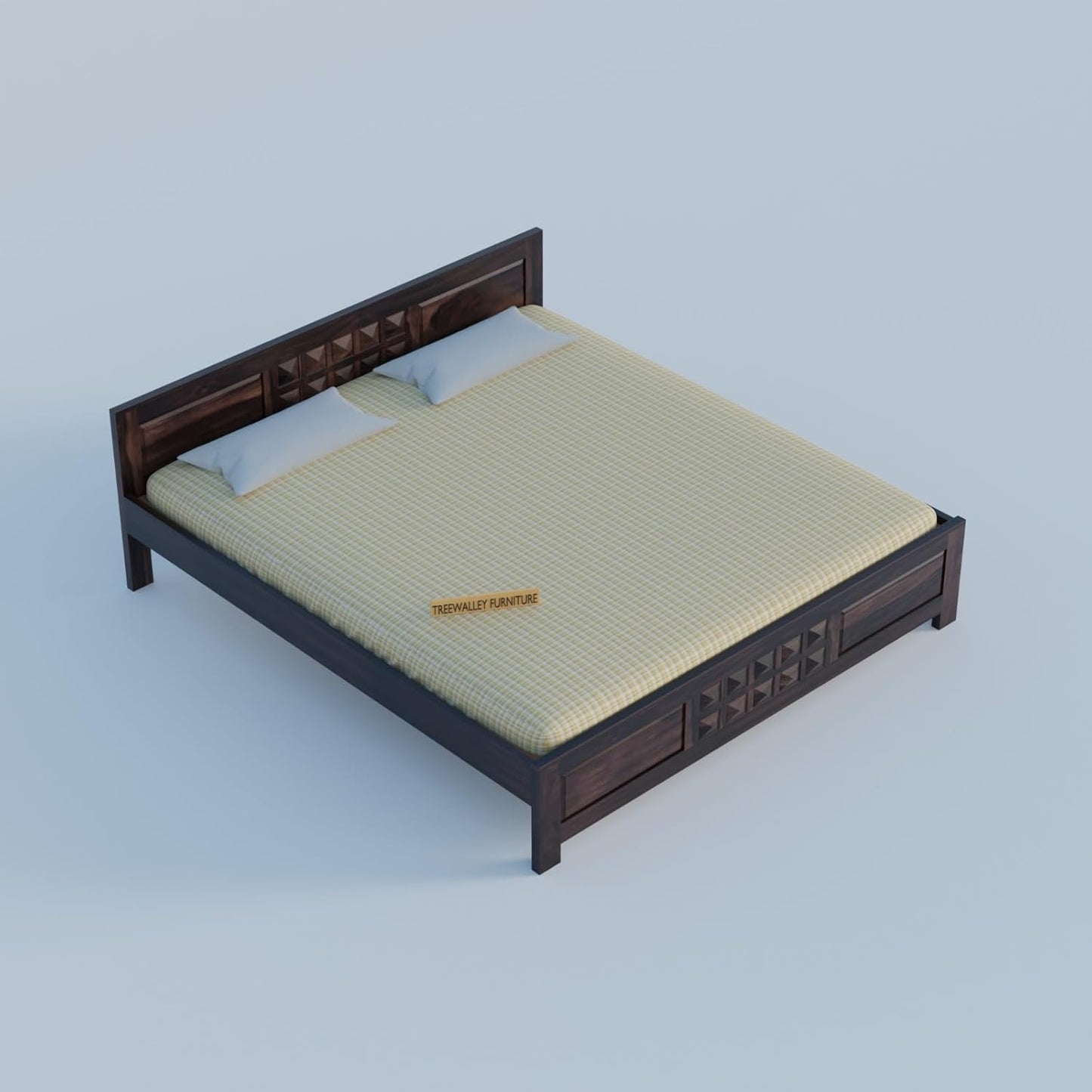 Premium Solid Wood King Size Bed with Artistic Geometric Block Design & Contemporary Wooden Finish