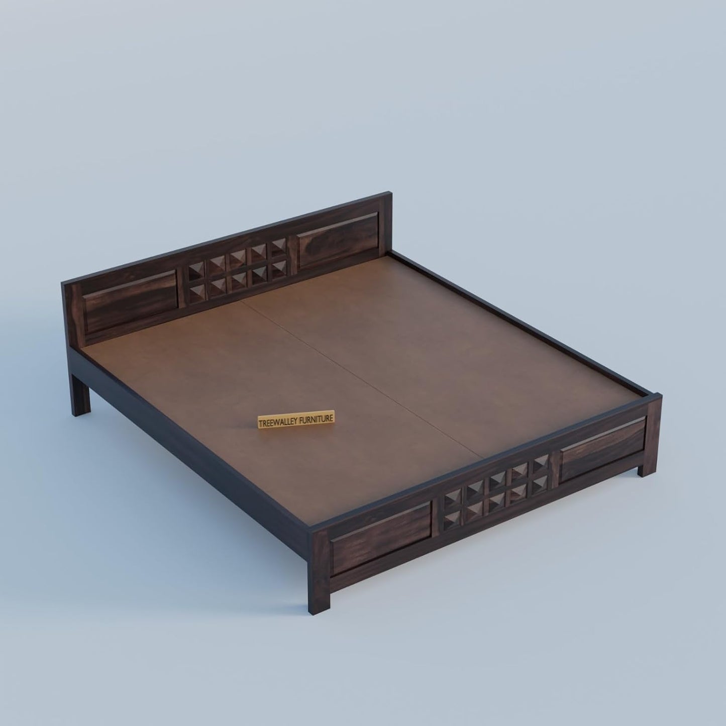 Premium Solid Wood King Size Bed with Artistic Geometric Block Design & Contemporary Wooden Finish