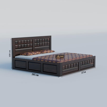 Premium Solid Wood King Size Bed with Artistic Geometric Panel Design & Modern Wooden Finish
