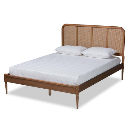 Royal Marwar Solid Sheesham Wood Queen Size Cane Bed | Natural Rattan Headboard | Premium Honey Finish | Wooden Bed Without Storage