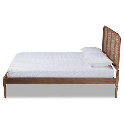 Royal Marwar Solid Sheesham Wood Queen Size Cane Bed | Natural Rattan Headboard | Premium Honey Finish | Wooden Bed Without Storage