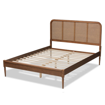 Royal Marwar Solid Sheesham Wood Queen Size Cane Bed | Natural Rattan Headboard | Premium Honey Finish | Wooden Bed Without Storage