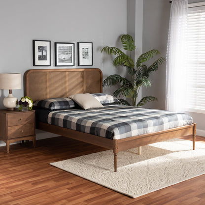 Royal Marwar Solid Sheesham Wood Queen Size Cane Bed | Natural Rattan Headboard | Premium Honey Finish | Wooden Bed Without Storage
