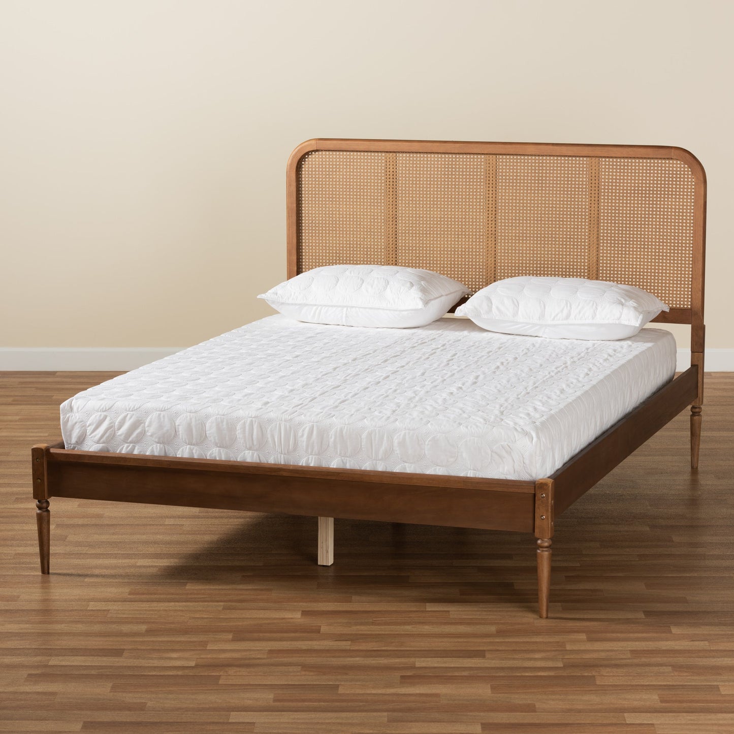 Royal Marwar Solid Sheesham Wood Queen Size Cane Bed | Natural Rattan Headboard | Premium Honey Finish | Wooden Bed Without Storage