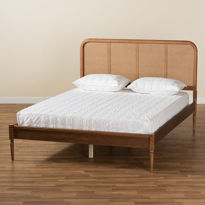 Royal Marwar Solid Sheesham Wood Queen Size Cane Bed | Natural Rattan Headboard | Premium Honey Finish | Wooden Bed Without Storage