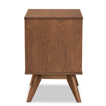Royal Marwar Solid Mango Wood Bedside Table with 2 Drawers | Handwoven Cane Front | Mid-Century Modern Nightstand | Walnut Finish