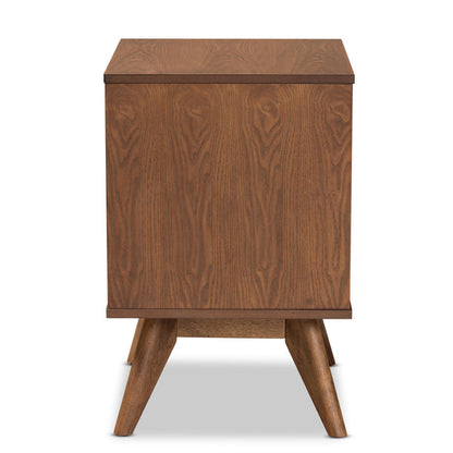 Royal Marwar Solid Mango Wood Bedside Table with 2 Drawers | Handwoven Cane Front | Mid-Century Modern Nightstand | Walnut Finish
