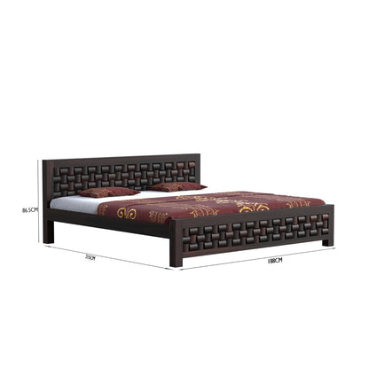 Solid Wood King Size Bed with Textured Woven Pattern Headboard & Footboard |