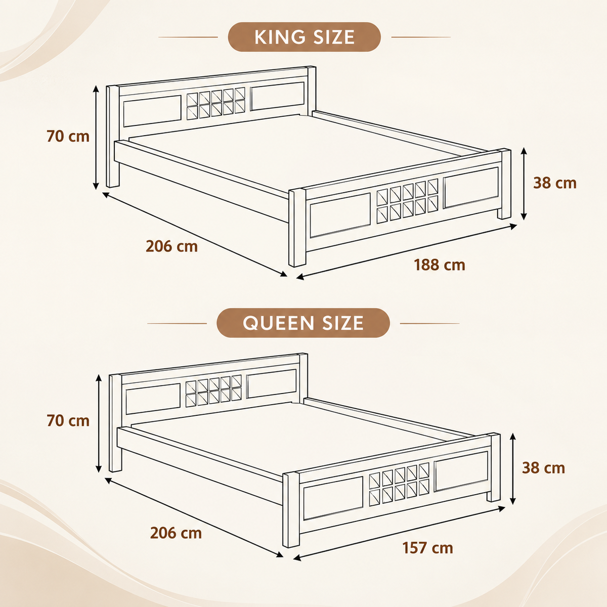 Royal Marwar Solid Sheesham Wood Bed Without Storage | Small Diamond Headboard Design | Palang Double Bed