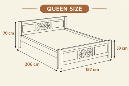 Royal Marwar Solid Sheesham Wood Queen Size Bed Without Storage | Stepped Headboard Design | Queen Size Bed for Bedroom & Hotel