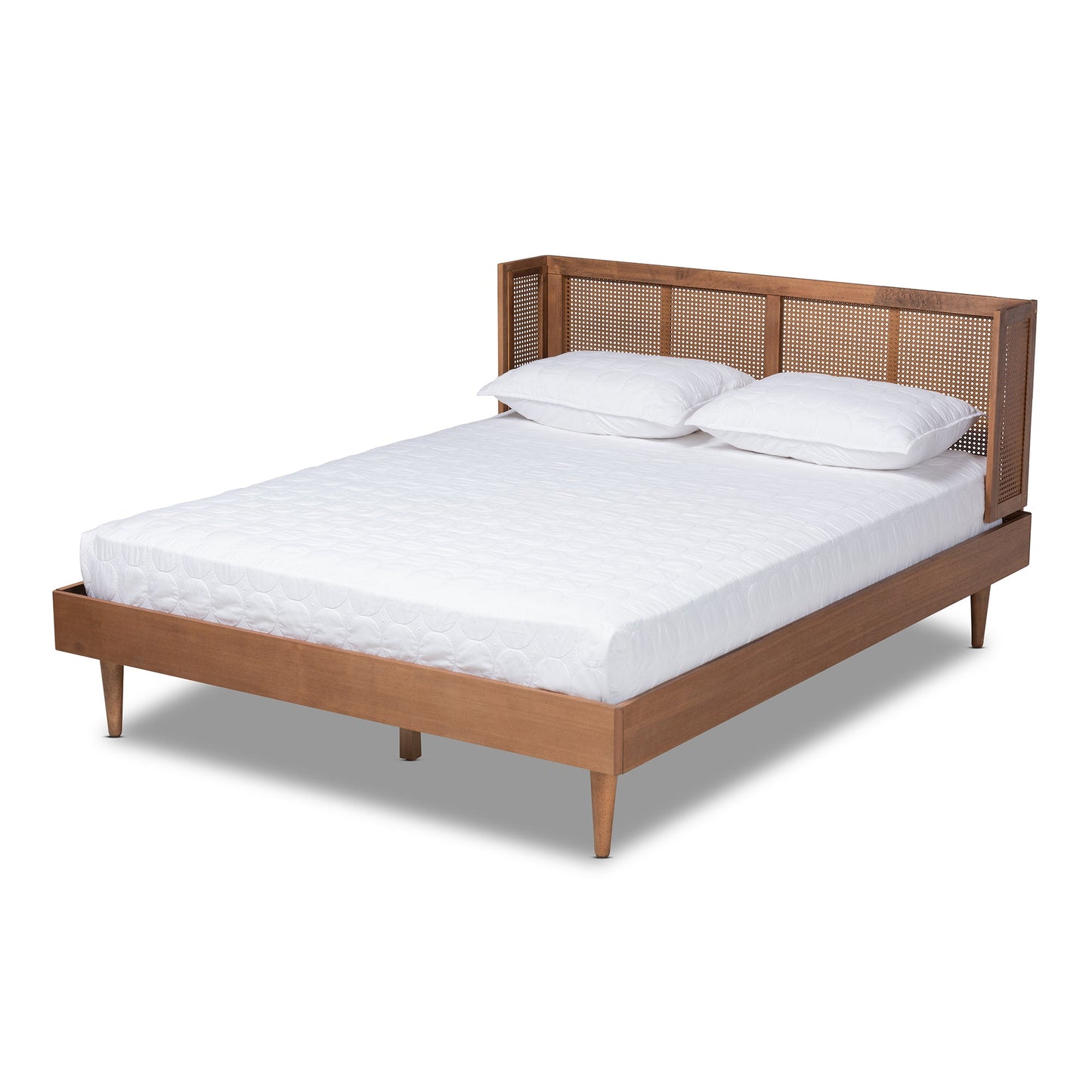 Royal Marwar Solid Sheesham Wood Queen Size Cane Bed | Modern Wooden Platform Bed | Premium Honey Finish | Without Storage