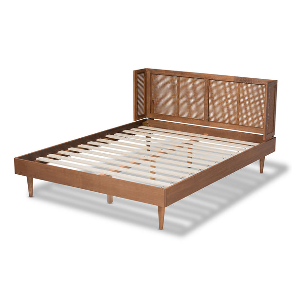 Royal Marwar Solid Sheesham Wood Queen Size Cane Bed | Modern Wooden Platform Bed | Premium Honey Finish | Without Storage