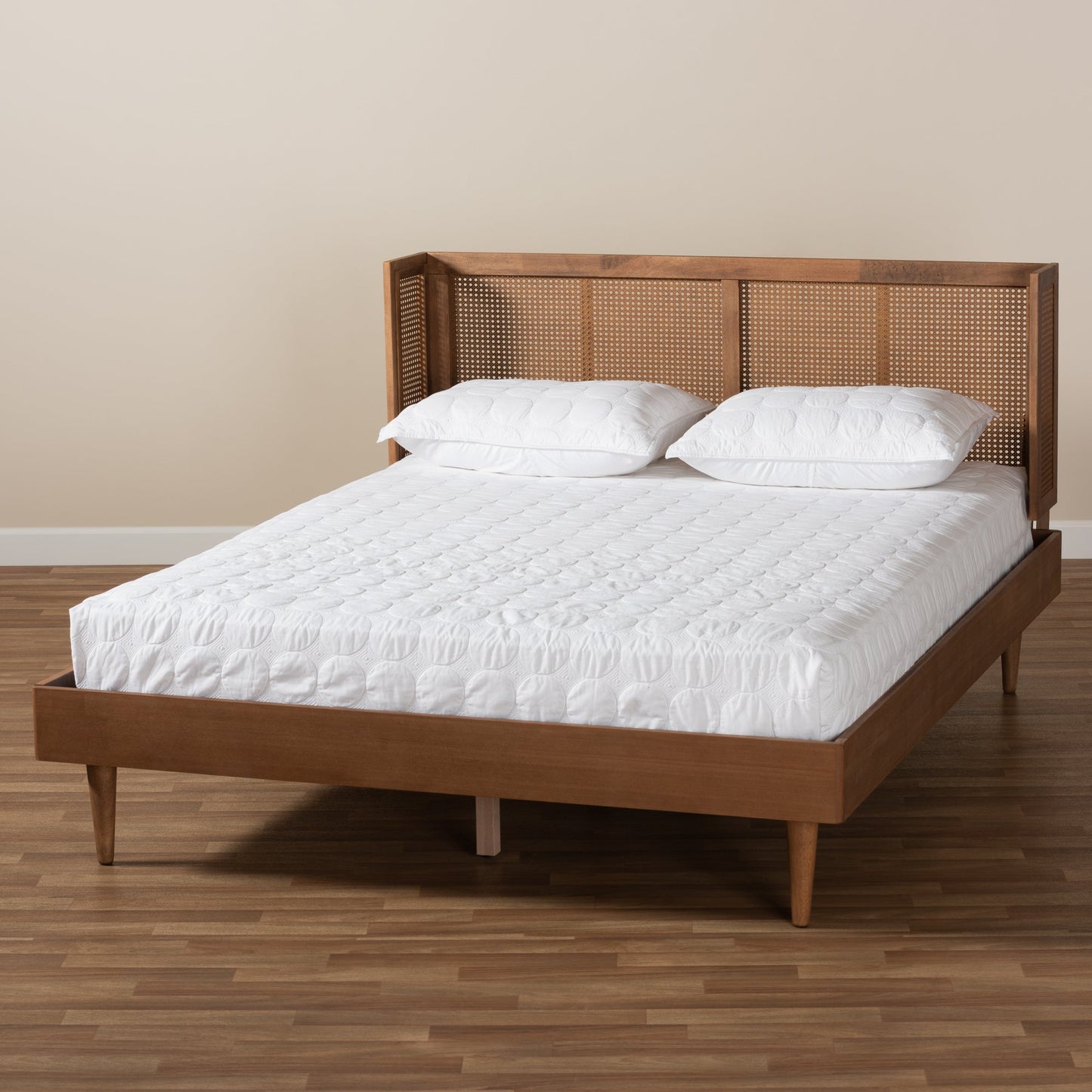 Royal Marwar Solid Sheesham Wood Queen Size Cane Bed | Modern Wooden Platform Bed | Premium Honey Finish | Without Storage