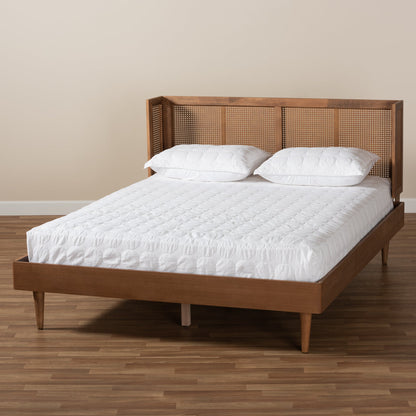 Royal Marwar Solid Sheesham Wood Queen Size Cane Bed | Modern Wooden Platform Bed | Premium Honey Finish | Without Storage