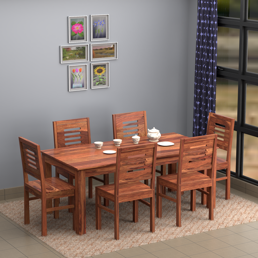 Royal Marwar Solid Sheesham Wood 6 Seater Dining Table Set | Modern Wooden Dining Set | Honey Finish & Walnut Finish