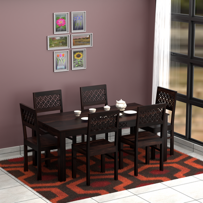 Royal Marwar Solid Sheesham Wood 6 Seater Dining Table Set | Wooden Dining Set with 6 Chairs | Honey Finish