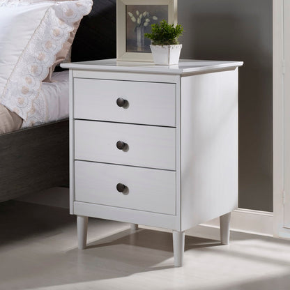 Royal Marwar Solid Mango Wood Bedside Table with 3 Drawers | Modern Nightstand | White Finish | Bedroom Side Cabinet