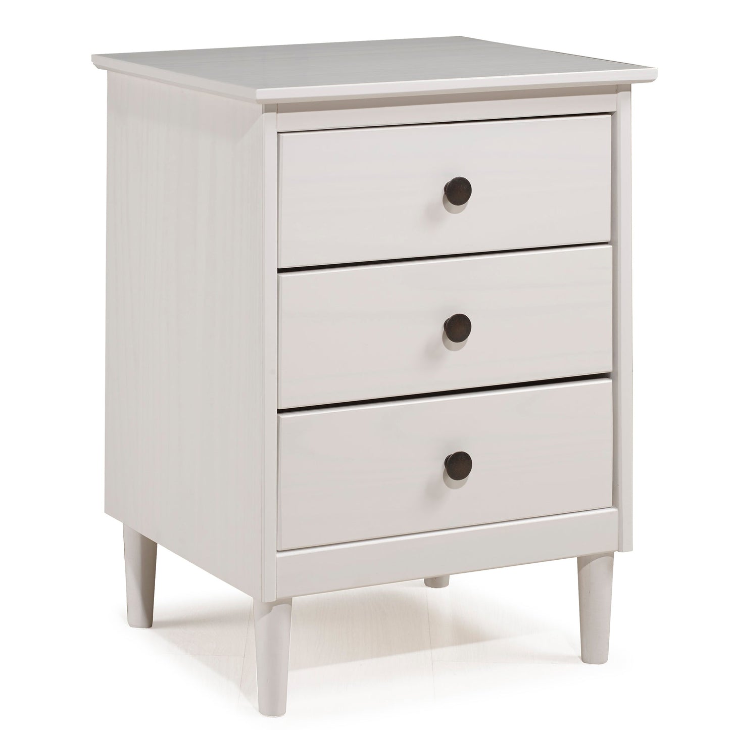 Royal Marwar Solid Mango Wood Bedside Table with 3 Drawers | Modern Nightstand | White Finish | Bedroom Side Cabinet