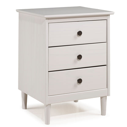 Royal Marwar Solid Mango Wood Bedside Table with 3 Drawers | Modern Nightstand | White Finish | Bedroom Side Cabinet