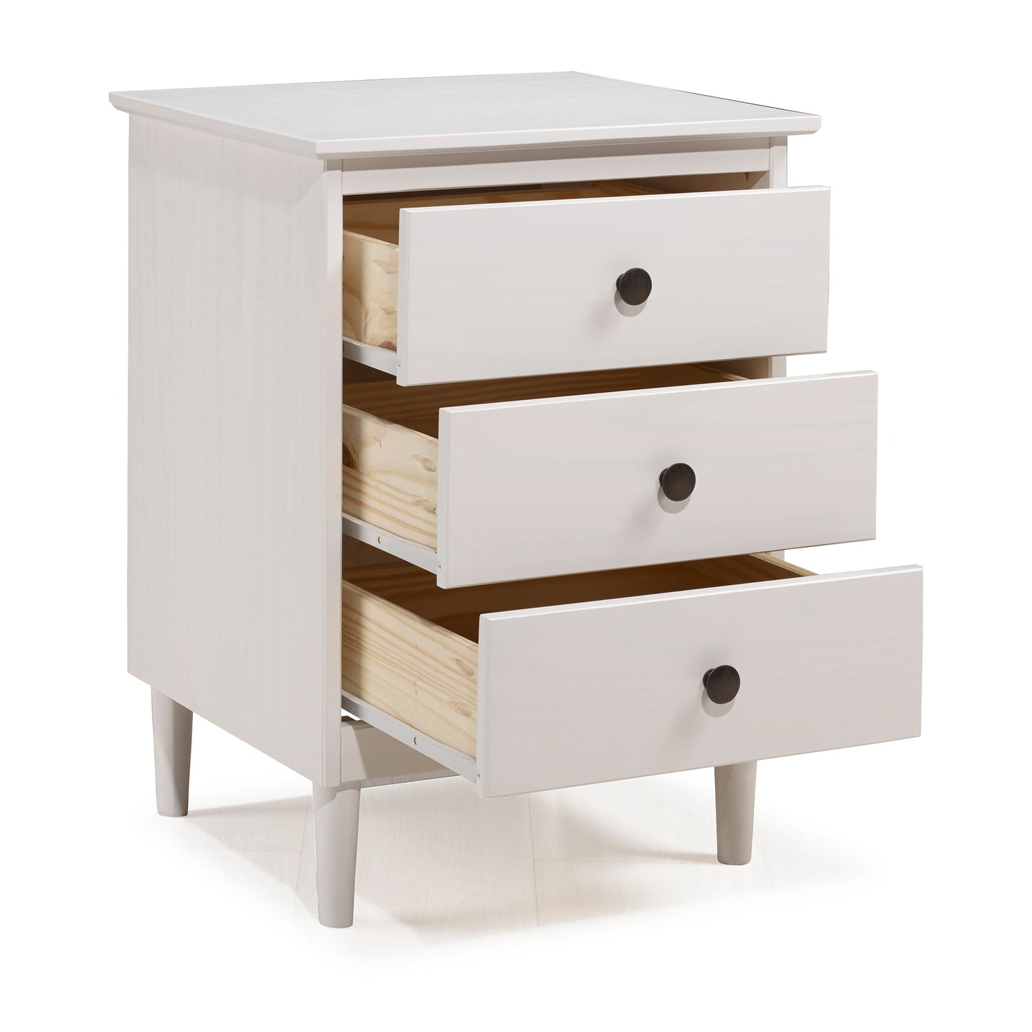 Royal Marwar Solid Mango Wood Bedside Table with 3 Drawers | Modern Nightstand | White Finish | Bedroom Side Cabinet