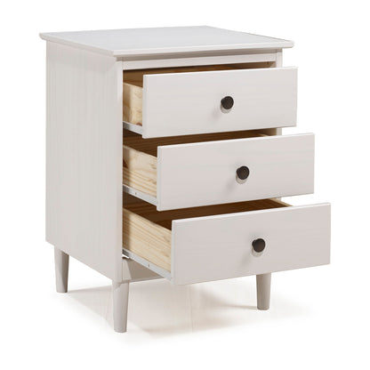 Royal Marwar Solid Mango Wood Bedside Table with 3 Drawers | Modern Nightstand | White Finish | Bedroom Side Cabinet