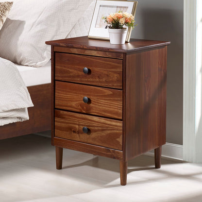 Royal Marwar Solid Mango Wood Bedside Table with 3 Drawers | Modern Nightstand | White Finish | Bedroom Side Cabinet