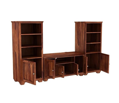 Royal Marwar Solid Sheesham Wood Entertainment Center with Bookshelves & TV Console | Honey Finish | Living Room Storage Unit