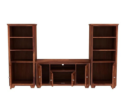 Royal Marwar Solid Sheesham Wood Entertainment Center with Bookshelves & TV Console | Honey Finish | Living Room Storage Unit