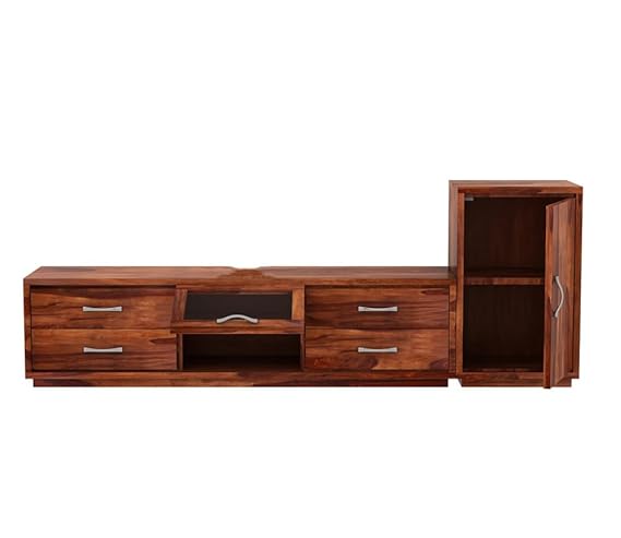 Royal Marwar Solid Sheesham Wood TV Unit with Side Cabinet | Honey Finish | Entertainment Console with Storage