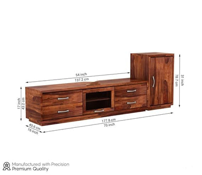 Royal Marwar Solid Sheesham Wood TV Unit with Side Cabinet | Honey Finish | Entertainment Console with Storage