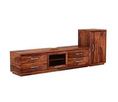 Royal Marwar Solid Sheesham Wood TV Unit with Side Cabinet | Honey Finish | Entertainment Console with Storage