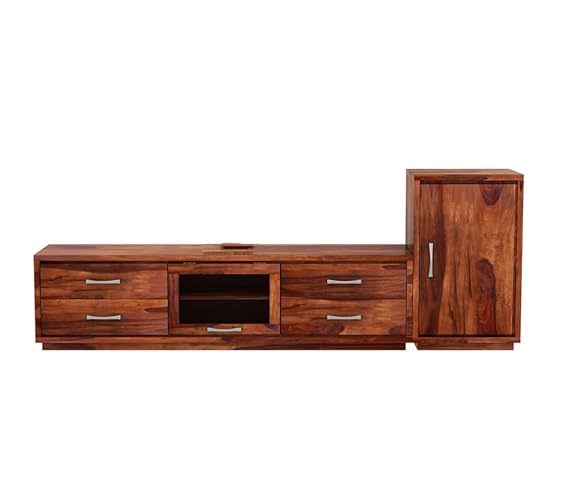 Royal Marwar Solid Sheesham Wood TV Unit with Side Cabinet | Honey Finish | Entertainment Console with Storage