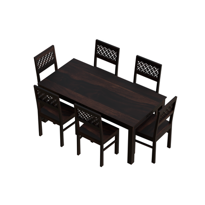 Royal Marwar Solid Sheesham Wood 6 Seater Dining Table Set | Wooden Dining Set with 6 Chairs | Honey Finish