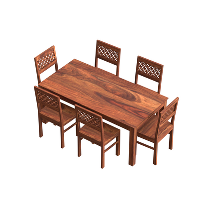 Royal Marwar Solid Sheesham Wood 6 Seater Dining Table Set | Wooden Dining Set with 6 Chairs | Honey Finish
